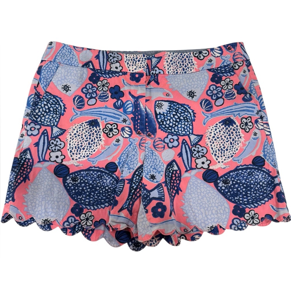 Talbots Women’s Size 12 Pink Blue Fish Beachy Nautical Vacay Fun Scallop Shorts